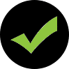 Black Circle Icon with a bright green checkmark