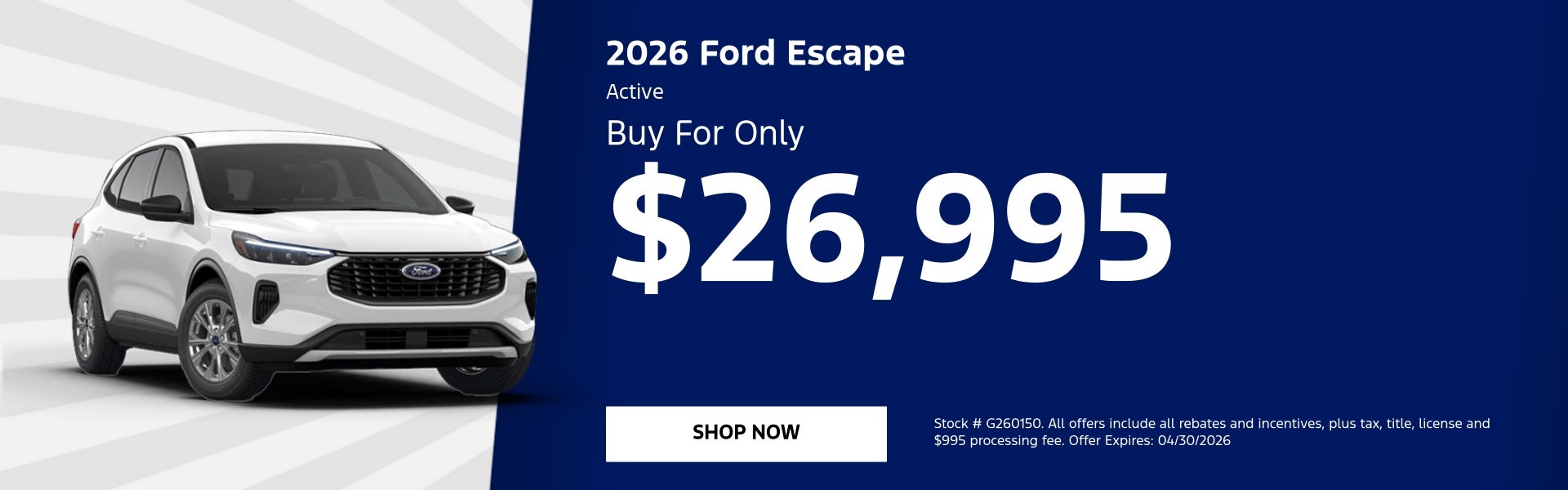 2026 Ford Escape Active Buy For Only $26,995