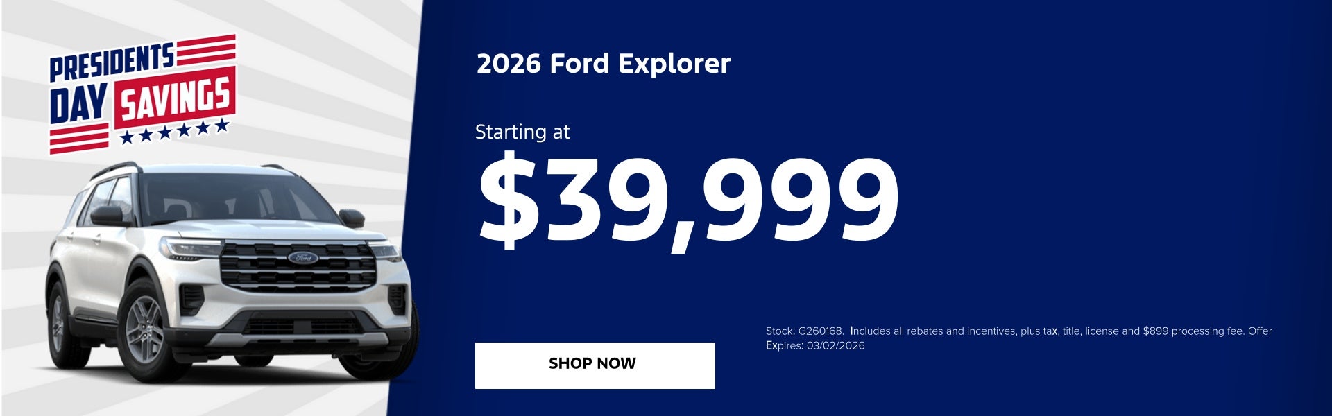 2026 Ford Explorer Starting at $39,999