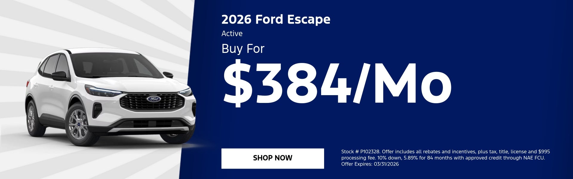 2026 Ford Escape Active Buy For $384/Mo