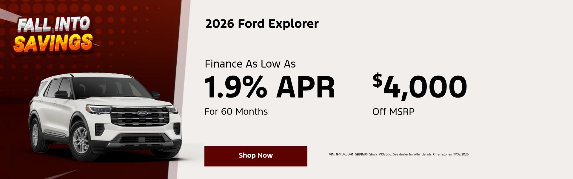 2026 Ford Explorer Finance As Low As 1.9% APR For 60 Mont