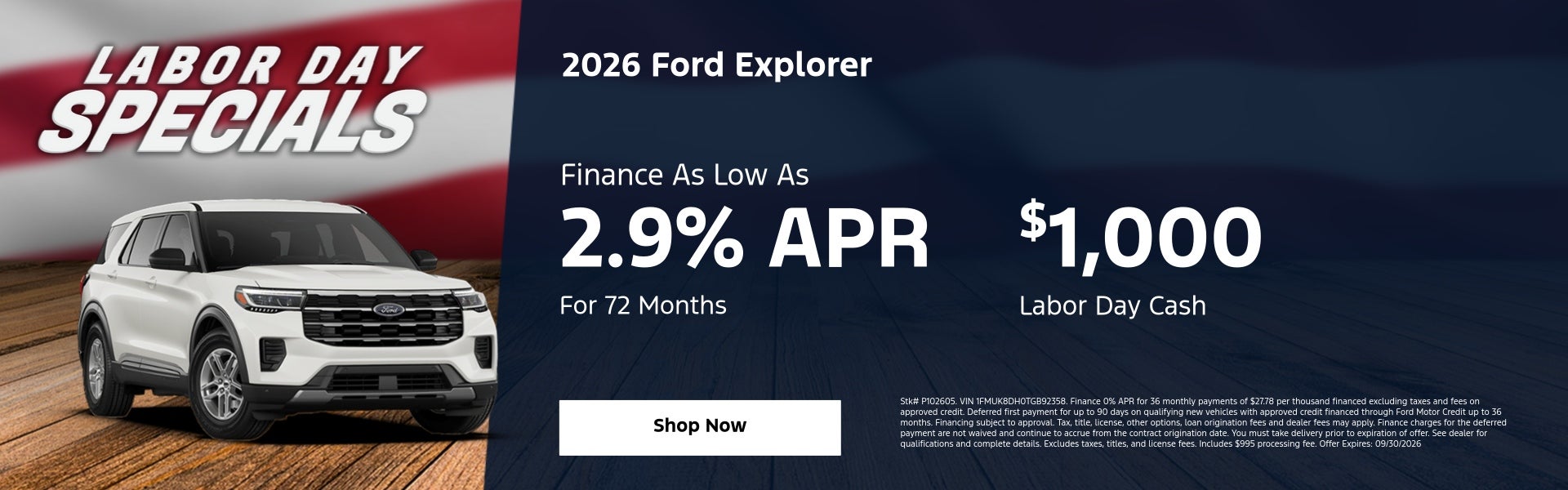 2026 Ford Explorer Finance As Low As 2.9% APR For 72 Mont